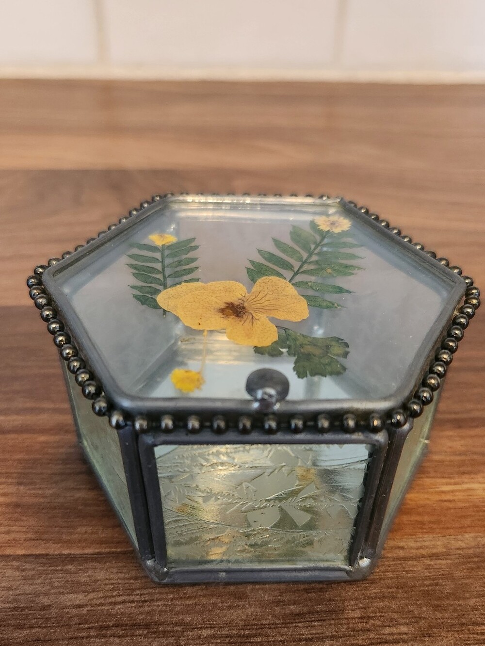 Vintage Octagon Pressed Flower Trinket Dish